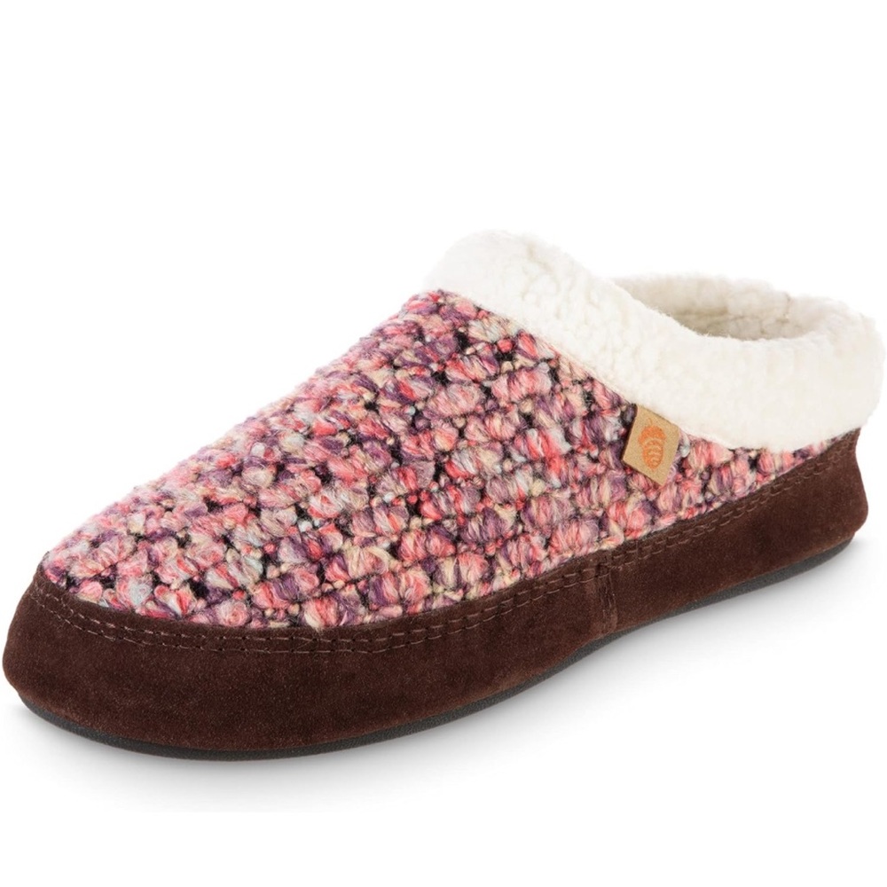 Acorn Jam Mule Fur lined Slippers in Raspberry